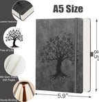 ZXHQ A5 Bullet Dotted Journal Notebook - 150gsm Thick Paper, 256 Pages, Dot Grid Hardcover, Tree of Life Design, Fine Inner Pocket - 5.9" × 8.5" Dark Grey
