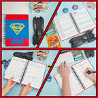 Superhero Academic Planner, Weekly Monthly Daily Agenda, Custom Date Organizer for Time Management, Spiral Bound Notebook with Colorful Tabs,Datebooks for Middle or High School Student (Blue Red)