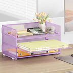 Subekyu 3 Tier Letter Tray Paper Organizer with Handle and 1 PC Sliding Tray, Purple Metal Mesh Desk File Folder Paper Sorter Organizer for Home Office School Desk Supplies Organization Storage