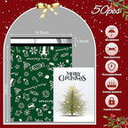 Christmas Poly Mailer - 14.5x19 Inch, 50 Waterproof Tear-Resistant Self-Seal Bags - Green Merry Christmas