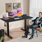 Himimi Electric Standing Desk 55 x 24 inch for Home Office,Sit-Stand Adjustable Desk with Memory Presets,Height Adjustable Desk for Gaming/Working,Free Hook, Lockable Wheels,Mouse Pad,Black