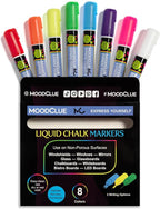 Liquid Chalk Drawing Markers for Car Windows, Auto Windshields, Mirrors, White Boards, Retail + Restaurant Signs. Erasable Chalk Markers – Washable – Bold - Neon 8pck. 10mm tip - 3 writing options.
