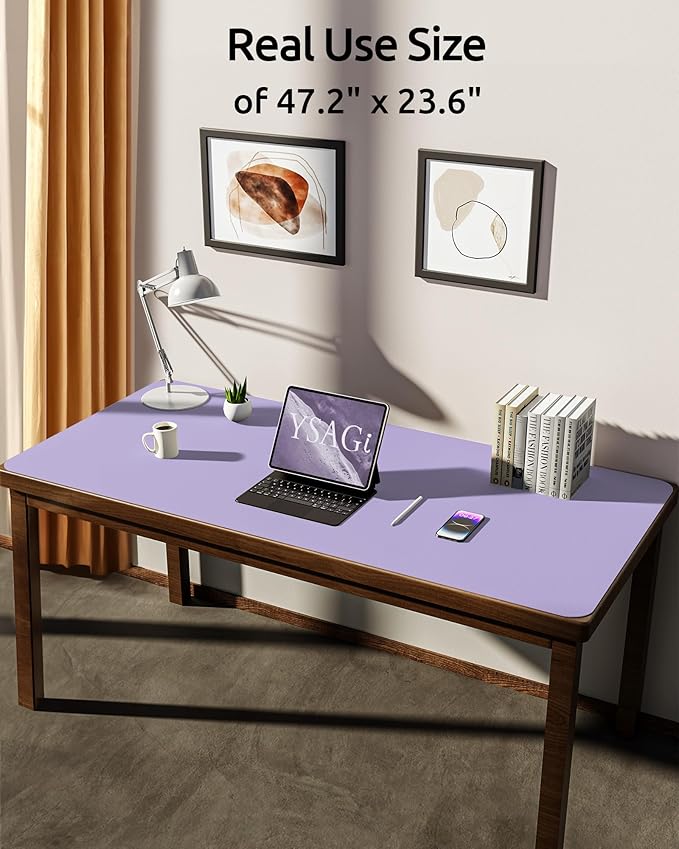 YSAGi Leather Desk Protector, Office Mat, Large Mouse Mat, Non-Slip PU Leather Blotter, Laptop Desk Pad, Waterproof Writing Pad for Office and Home (Light Purple, 47.2" x 23.6")