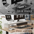 LAND·VOI Dual Monitor Stand Riser,41.5'' Long Monitor Stand for 2 Monitors, Wood and Steel Computer Monitor Stand, Desktop Oraganizer with Pen Holder, Monitor Riser for Desk Computer,Laptop,TV, White