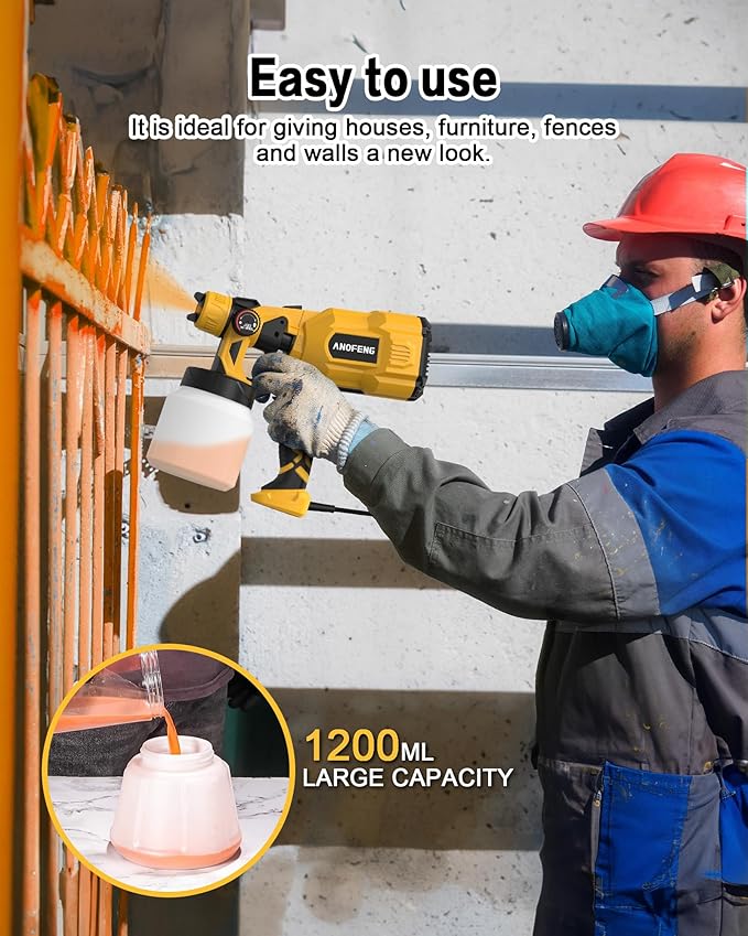 700W Power Airless Paint Sprayer HVLP Spray Gun(Contain with Blowing Joints, 4 Nozzles&3 Patterns,1200ml Paint Container) Suitable for House Painting, Cabinets, Decks, Stain, Door