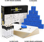 Magicfly Double-Sided Small White Board for Classroom, 9 x 12 Inches Dry Erase Lap Boards, Bulk Pack of 16 Mini White Board for Student, Teachers, Office, with 16 Pens, 16 Erasers & 16 Pen Clips