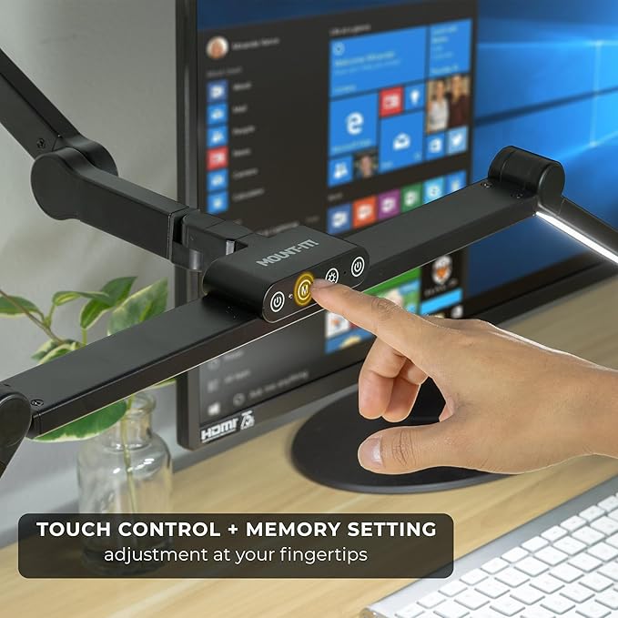 Mount-It! LED Desk Lamp with Adjustable Swing Arms and Clamp Base, Touch Control, Stepless Dimming, and 5 Color Temperatures, Eye-Caring Lighting for Work, Study, and Crafting