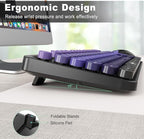 FOPETT Wireless Keyboard and Mouse Combo - 2.4G Full-Sized Cute Colorful Mouse and Keyboard with 104 Round Keys Retro Typewriter Keyboard for Laptop/Windows/PC - Purple Gradient