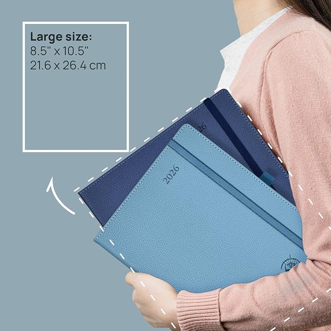 POPRUN Weekly Planner 2026 Calendar (Large 8.5" x 10.5") 12 Months Notebook with Horizontal Layout, Leather Hardcover, Inner Pocket, 100GSM Thick Paper, Pen Holder - Aquamarine