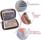 Easyoulife Genuine Leather Credit Card Holder Zipper Wallet With 26 Card Slots