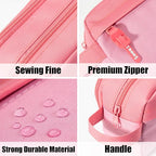 Sooez High Capacity Pencil Case, Big Pencil Bag Pouch Box Organizer Pen Case, Portable Journaling Supplies with Easy Grip Handle & Loop, Asthetic Supply for Girls Adults, Pink