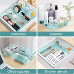 WOWBOX 25 PCS Plastic Drawer Organizer Set, 4 Sizes Desk Drawer Divider Organizers and Storage Bins for Makeup, Jewelry, Gadgets for Kitchen, Bedroom, Bathroom, Office, Sea Blue