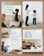 Magnetic Glass Whiteboard，96"x48" Wall Mounted Frameless Dry Erase Board for Office, Home & School White