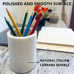 Natural Marble Pencil Pen Holder Stand for Desk, Makeup Brush Cup for Girls, Bathroom Tumbler Cup, Durable Office & Home Organizer Pencil Holder