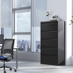 Lateral File Cabinet 5 Drawer, Metal File Cabinets for Home Office Legal/Letter A4 Size, Filing Cabinet with 5 Lock, Require Assembly, Black