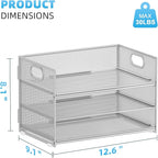 Marbrasse 3 Tier Paper Organizer Letter Tray, Mesh File Organizer with Handle, Paper Sorter Desk Organizer for Home Office Supplies - Silver