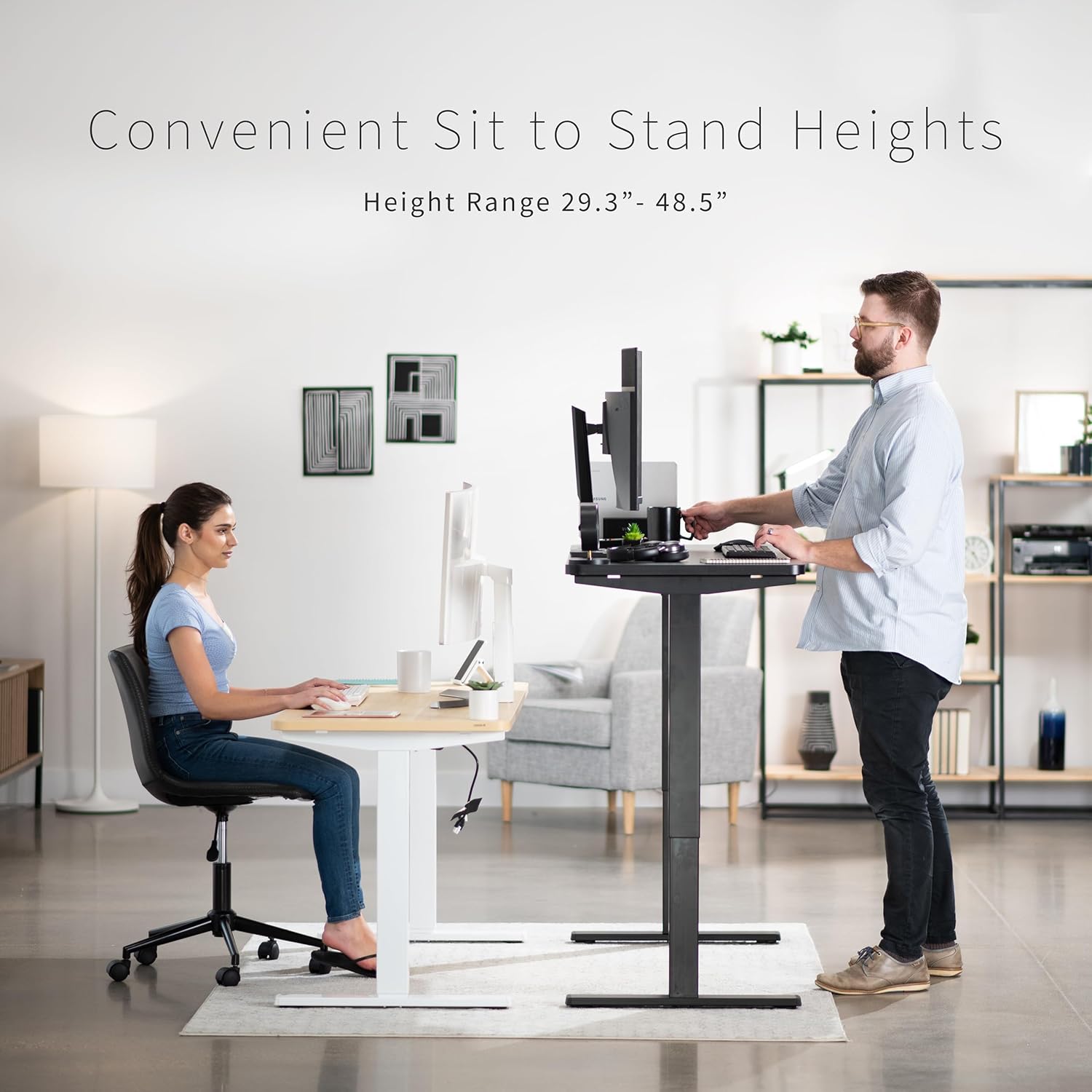VIVO Electric 60 x 24 in Standing Desk, Memory Height Adjustment, 1B Series, One-Piece White Top, Black Frame, DESK-KIT-1B6W