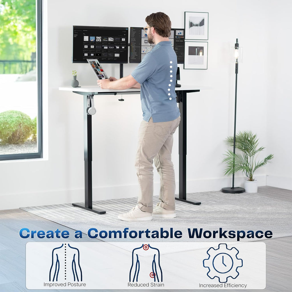 VIVO Electric 55 x 28 in Standing Desk, Memory Height Adjustment, 1B Series, One-Piece White Top, Black Frame, DESK-KIT-1B55W