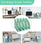 SAYEEC Magazine File Holder Folder Storage Desktop 4 Compartment Standing Hollow Green Files Bookshelf Organizer Box Office Racks Displays Holds Notebooks Documents for School Working Students