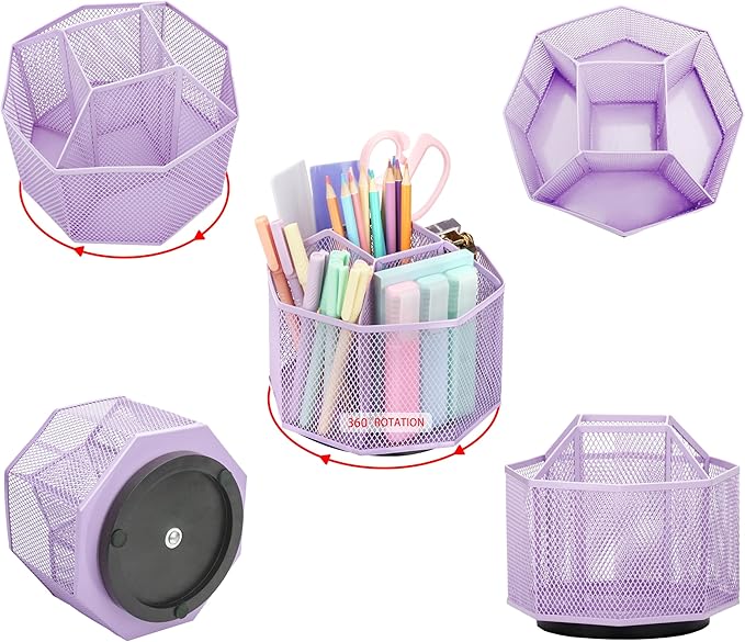Exerz Desk Organiser/Mesh Desk Tidy Candy/Pen Holder/Multifunctional Organiser 360 Rotating