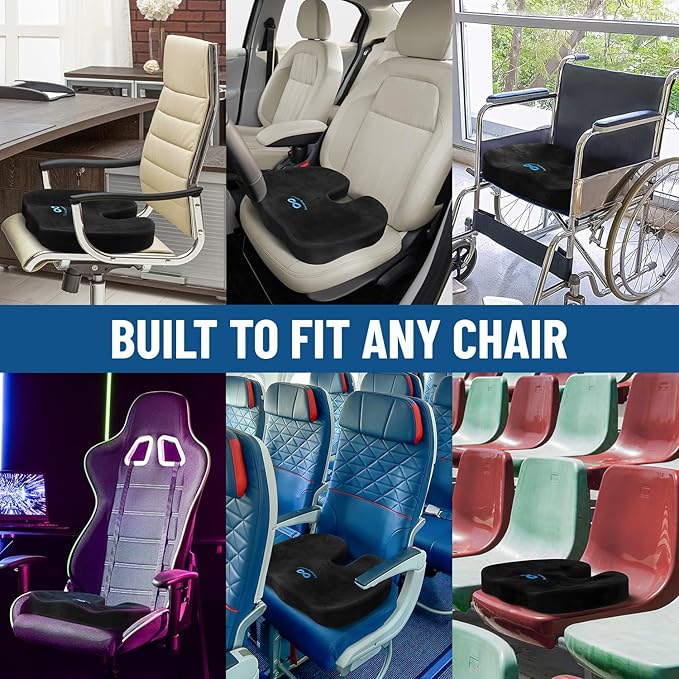 Everlasting Comfort Doctor Recommended Memory Foam Seat Cushion for Office Chairs & Car Seat - Ergonomic Office Desk Accessories for Tailbone Pain Relief, Sciatica & Back Support