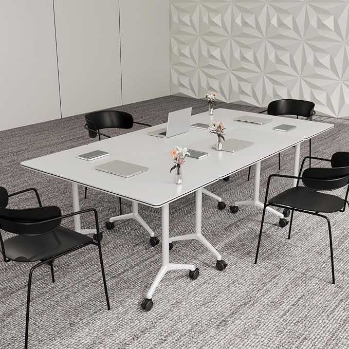 Conference Table,Folding Conference Room Tables Portable Rolling Conference Training Table with Silent Wheels,Mobile Meetings Flip Top Tables for Offices Classrooms Meeting Room (6Pack 47.2in)