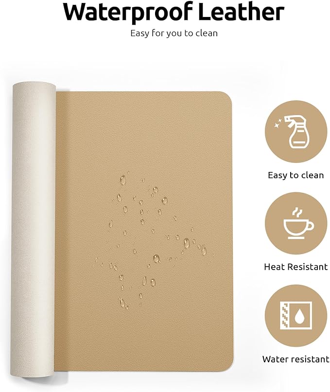 YSAGi Leather Desk Protector, Office Mat, Large Mouse Mat, Non-Slip PU Leather Blotter, Laptop Desk Pad, Waterproof Writing Pad for Office and Home (Latte, 31.5" x 15.8")