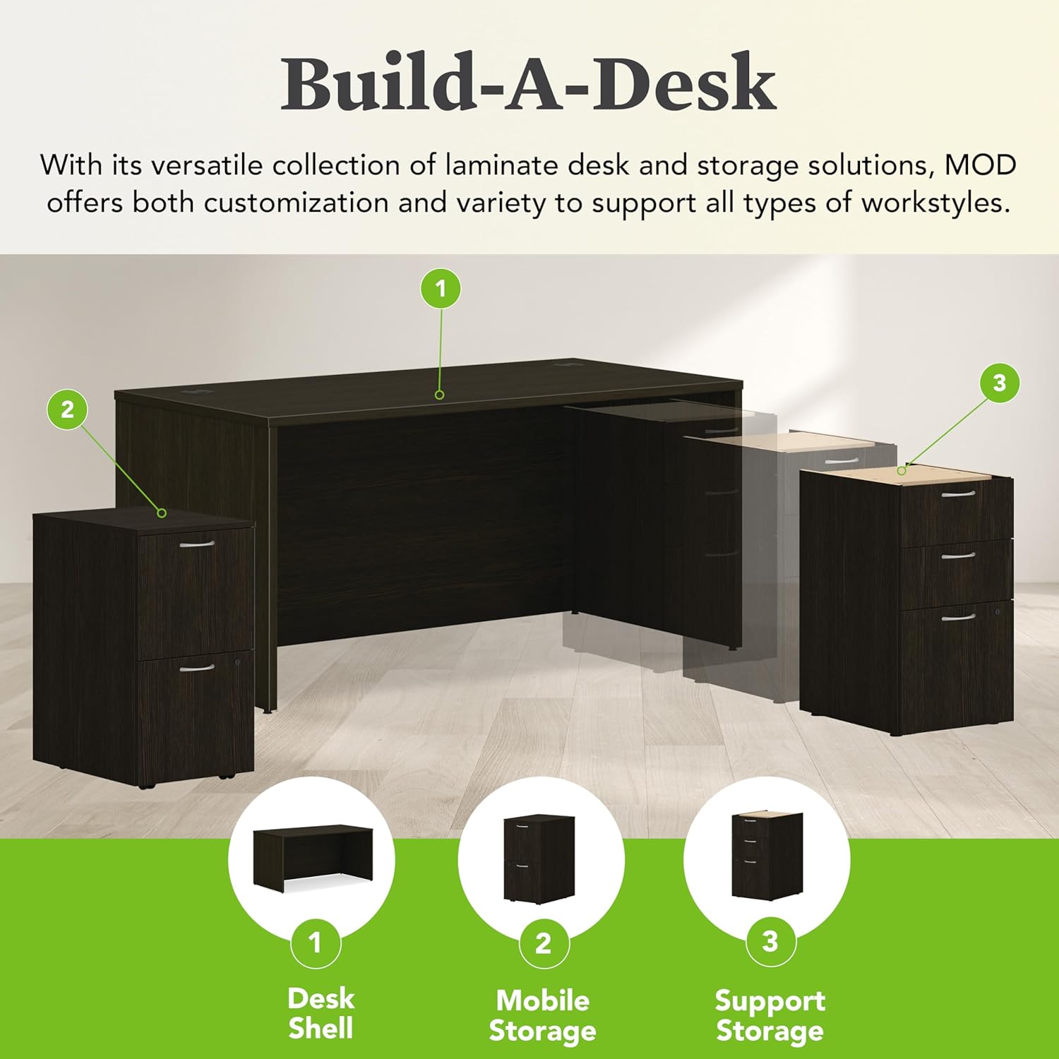 HON MOD Executive Desk 60-Inch Large Computer Desk Shell, Thick Wooden Laminate, Modern Table with Cord Management, 60" W x 30" D x 29" H, Java Oak