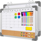 EAONE 16x12 in Double Side Whiteboard Calendar & Cork Board Combo for Wall, 3 in 1 Magnetic Dry Erase Whiteboard Monthly Calendar and Bulletin Board with Aluminum Frame for Home Office Kitchen