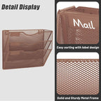 EASEPRES 3 Pocket Mesh Hanging Wall File Organizer, Wall Mounted Mail Paper Document Folder Holder, Clipboard Storage Organization Magazine Rack with Nametag Label for Office Home School, Brown