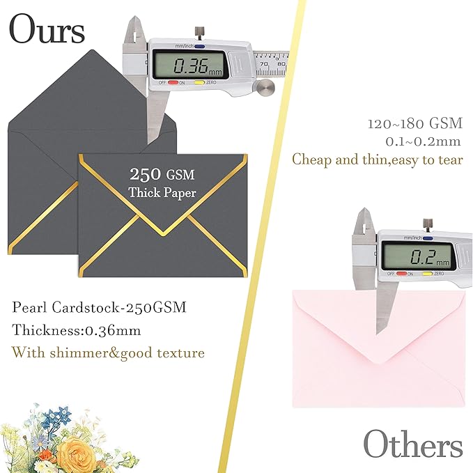 60 Pack Gold Envelopes 5x7 Silver Gray, 250G Pearled Cardstock A7 Envelopes for Invitations Business Mailing Envelope with Gold Foil Border, A6 4x6 Envelopes for Wedding Baby Shower Cards