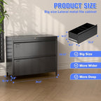 Metal 2 Drawer Lateral File Cabinet with Lock & Adjustable Feet - Wide Filing Cabinet for Letter/Legal/F4/A4 Hanging Files - Includes Business Card Holder,Home Office School Storage,Black