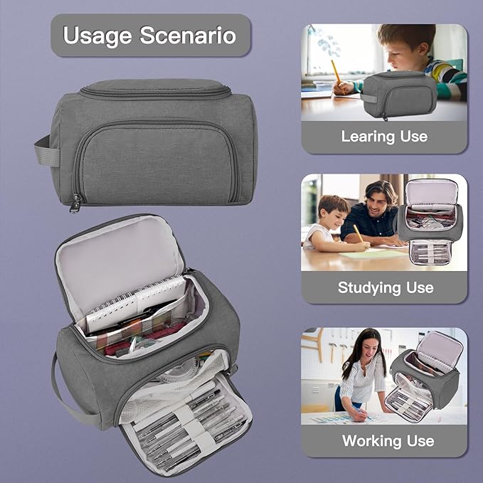 Large Pencil Pouch,Pencil Case Aesthetic,Zipper Pencil Box For Girls Back To School Supplies Emergency Bag Makeup Bag (Grey)