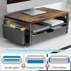 gianotter Wood Monitor Stand Riser, Office Desk Shelf Organizer, Desk Organizer with Drawer and Pen Holder, 2-Tier Computer Stand, Office Organization (Wood)