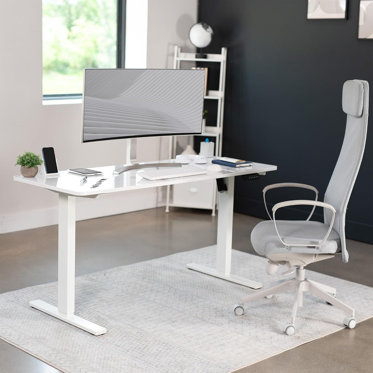 VIVO Electric Dry Erase 60 x 24 in Standing Desk, Memory Height Adjustment, 1B Series, White Marble Pattern Top, White Frame, DESK-KIT-1W6WM