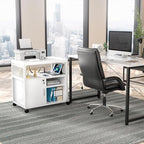 Unikito Rolling File Cabinet Lateral Office Filing Cabinets with Socket and USB Charging Port, Modern Printer Stand on Wheels, Printer Cabinet with Door and Open Storage, Lockable, White