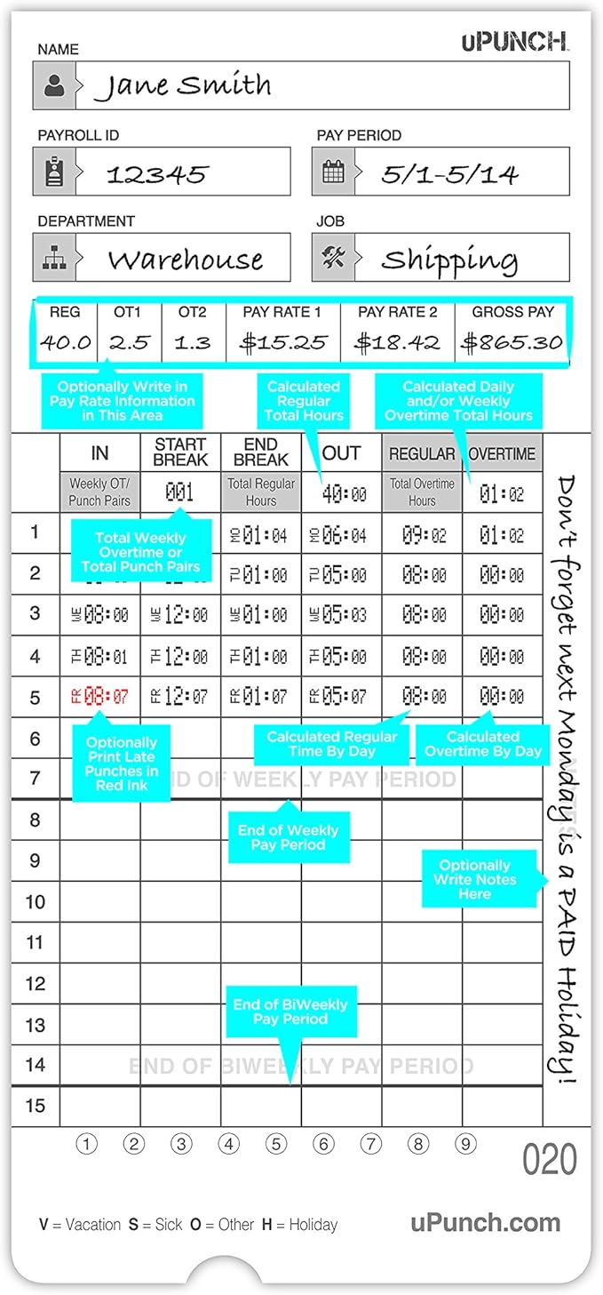 50 uPunch Time Cards for HN4000