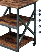 23.6 x 23.6 Inches Large Printer Stand, 3 Tier Square Printer Table with Height Adjustable Storage Shelf, Rolling Printer Cart with Industrial Wheels for Home Office - Rustic Brown
