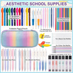 78PCS Aesthetic School Supplies with Cute Pencil Case, Pastel Highlighters Gel Pens Mechanical Pencils Set 0.5 0.7 & 2.0mm, Back to School Supplies Student Stationary Set, Pencil Pouch with Supplies