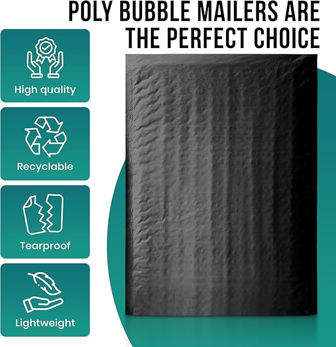 Levex - #0 6" x 10" [5 Pack] Black Poly Bubble Mailers, Padded Envelope Mailers, Packing Envelope & Mailing Bags for Shipping