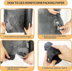 Honeycomb Packing Paper, HONSREO 15 Inches x 230 Feet Eco Friendly Recyclable Cushioning Material, Bubble Wrap for Moving Shipping Breakable Supplies with 20 Fragile Sticker Lables (Black)