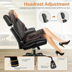 Office Chair Flip Up Arms, Executive Leather Office Chair Ergonomic Desk Chair with Lumbar Support, Adjustable Headrest, Computer Chair Home Office Desk Chair with Rocking Function