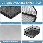 Stackable Paper Tray Organizer, Metal Mesh Wire Letter Tray, Letter Trays Organizers, Front-Load Paper Holder Storage for Office, School, Home,2 Pcs