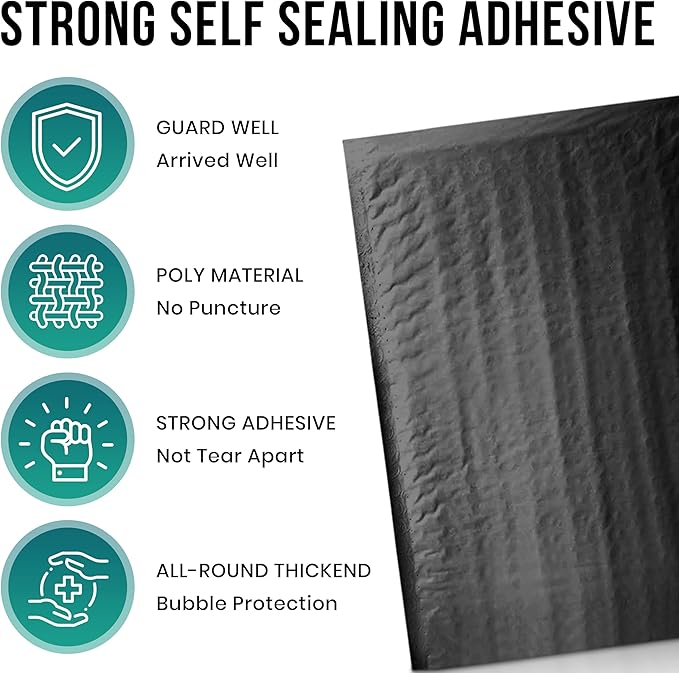 Levex - #0000 4" x 6" [10 Pack] Black Poly Bubble Mailers, Padded Envelope Mailers, Packing Envelope & Mailing Bags for Shipping