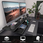 Dual Monitor Stand, 2-Tier Wood Monitor Riser with Storage Organizer and Cable Management, Black