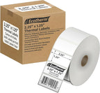 2.25" x 1.25" Thermal Labels | 6 Rolls | 12600 Labels | fits Zebra, Munbyn, Rollo, Godex, Arkscan, iDPRT, Offnova Thermal Label Printers and More | Blank White Adhesive Stickers by Ecotherm