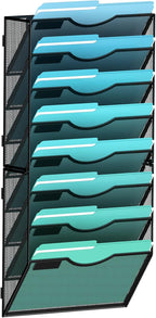 8-Tier Wall File Organizer Hanging Wall File Holder Wall Mount Paper Folder Organize, Mesh Magazine Document Mail Organizer Wall Organizer for Office School Home, Black