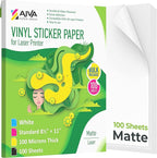 Printable Vinyl Sticker Paper for Laser Printer - Matte White - 100 Self-Adhesive Sheets - Waterproof Decal Paper - Standard Letter Size 8.5"x11"
