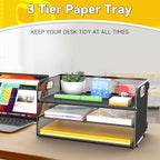 3 Tier Paper Organizer Tray with Handle, Mesh Letter Tray for Office, Home, School (1 Pack), Black