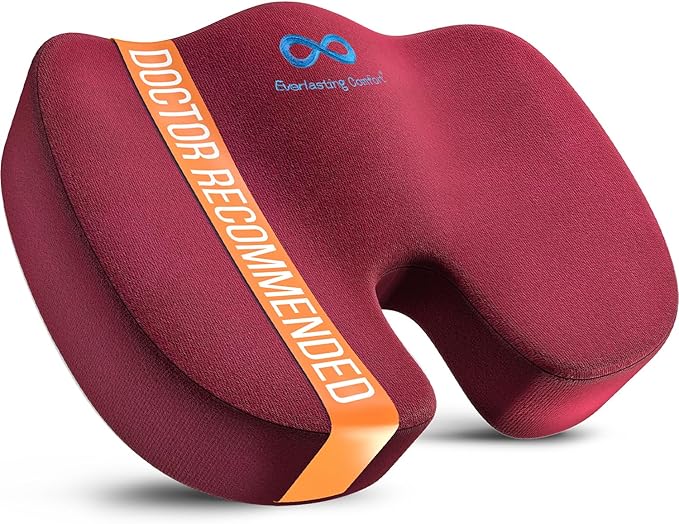 Everlasting Comfort Doctor Recommended Memory Foam Seat Cushion for Office Chairs & Car Seat - Ergonomic Office Desk Accessories for Tailbone Pain Relief, Sciatica & Back Support